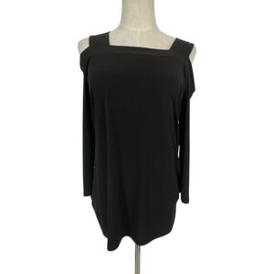 Chicos Black Cold Shoulder‎ Square Neck Long Sleeve Top Sz 0 Sm 2 Dark academia